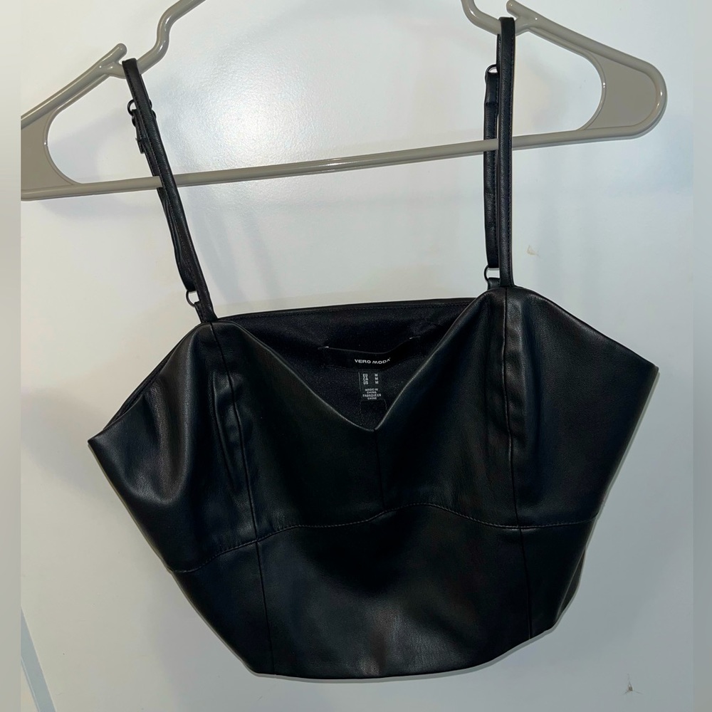 Black leather crop top